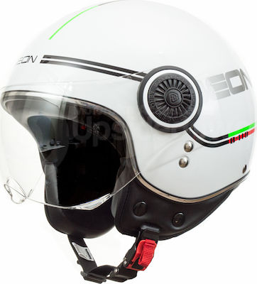 Beon B-110B Jet Helmet White/Green/Red