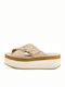 Sante Leather Women's Flat Sandals Flatforms in Beige Color