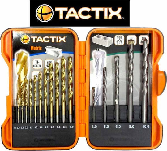 Tactix Σετ 17 Τρυπάνια Τιτανίου με Κυλινδρικό Στέλεχος για Δομικά Υλικά και Μέταλλο