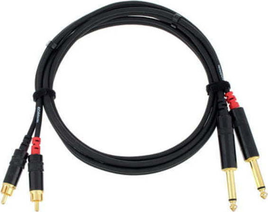 Cordial Kabel 2x 6,3mm Stecker - RCA-Stecker 1.5m Schwarz (CFU 1,5 PC)
