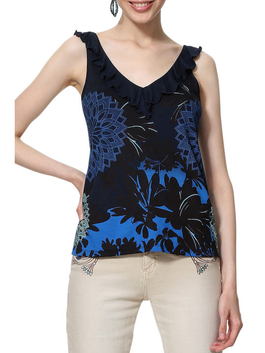 Desigual Zoe Damen Sommer Bluse Ärmellos mit V-Ausschnitt Blumen Mehrfarbig