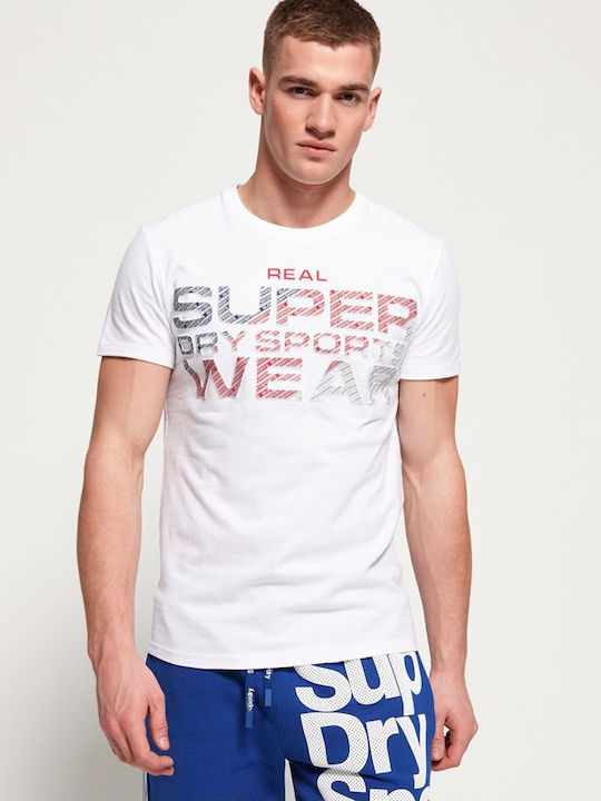 Superdry Embossed Overprint Sport Herren T-Shirt Kurzarm Weiß