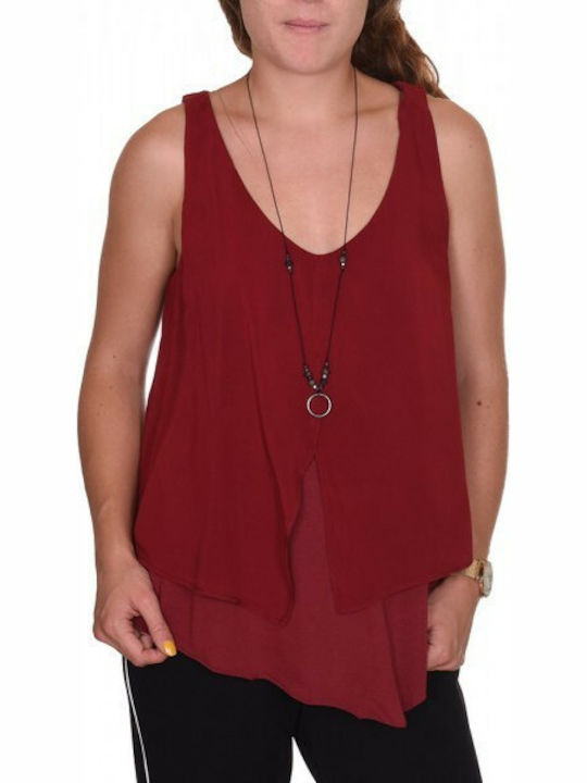 Attrattivo Women's Blouse Sleeveless with V Neck Burgundy