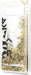 Karl Lagerfeld Glitter Floatting Cover Umschlag Rückseite Silikon Gold (Galaxy S10e) KLHCS10LROGO