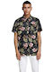 Men's Floral Shirt with Short Sleeves Slim Fit Black