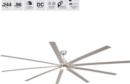Faro Barcelona Manhattan XXL Deckenventilator 244cm mit Leuchte Matt Nickel