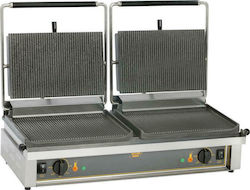 Roller Grill Double Panini R Commercial Double Sandwich Maker with Cast iron Ribbed Top and Ribbed Bottom 3000W