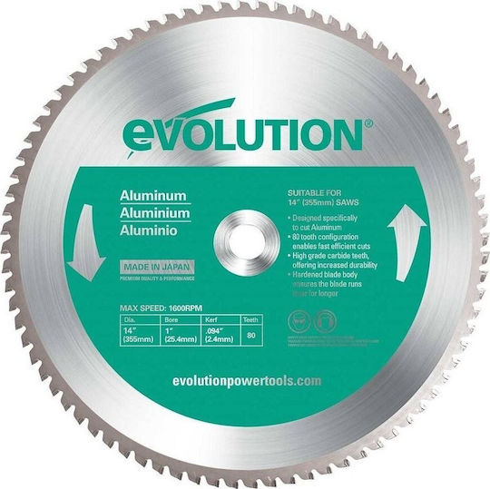 Evolution Aluminum Cutting Disc 355mm Cutting Disc Aluminum Hole Diameter 355mm 1pcs