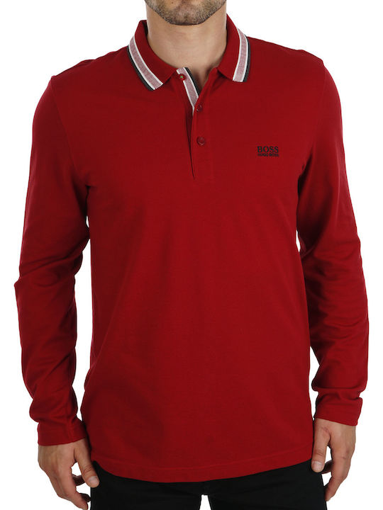 Hugo Boss Plisy Men's Long Sleeve Blouse Polo Burgundy