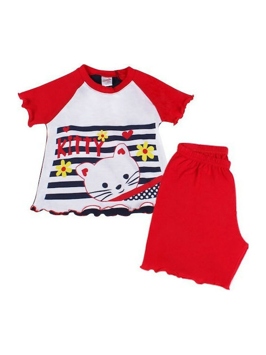 Minerva Kinder Schlafanzug Sommer Baumwolle Rot Kitty 90-61201 90-61201-118