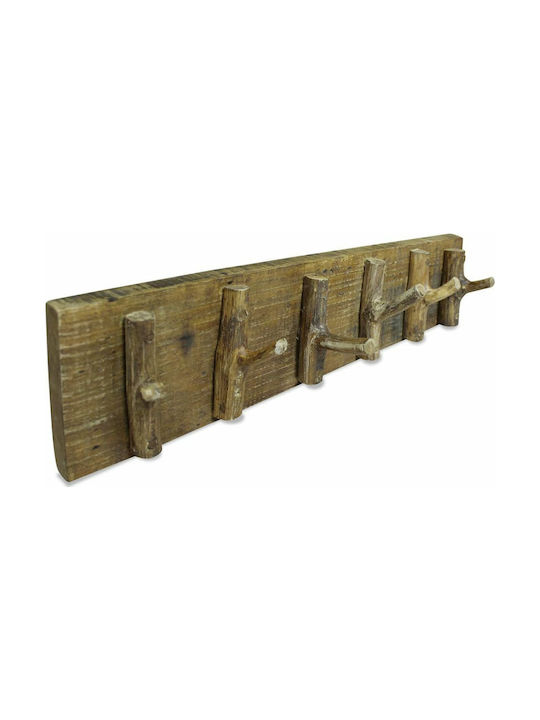 vidaXL Wooden Vintage Wall Hanger with 6 Slots Brown 60x15x15cm