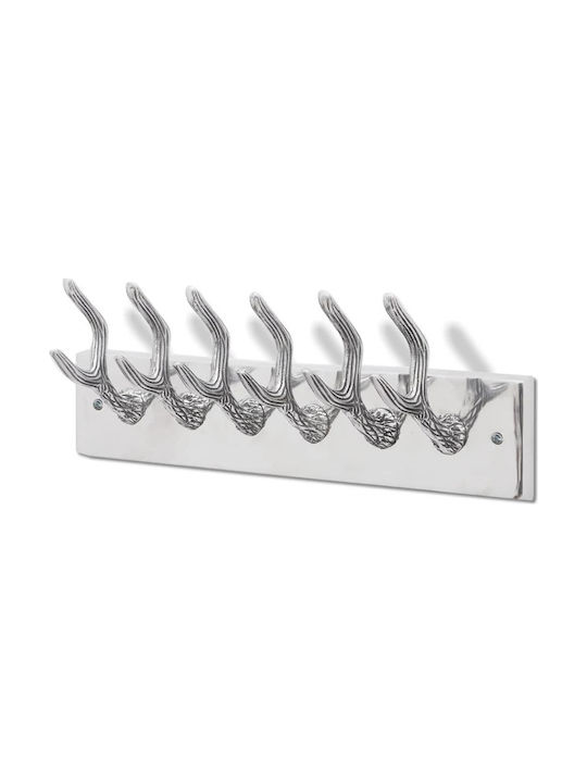 vidaXL Metal Wall Hanger with 12 Slots Silver 49x9x18cm 1pc