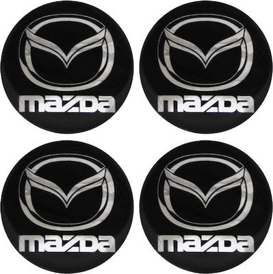 Adhesive Badges with Enamel Coating Mazda 5.5cm for Car Rims in Black Colour 4pcs