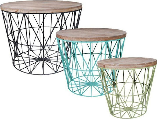 Set Zigon Rotund Din Lemn Bej 3 Bucăți L59,5xL59,5xÎ47cm