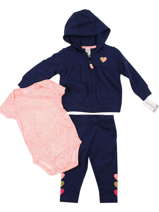Carter's Baby Bodysuit Set Short-Sleeved with Pants Navy Blue 3pcs