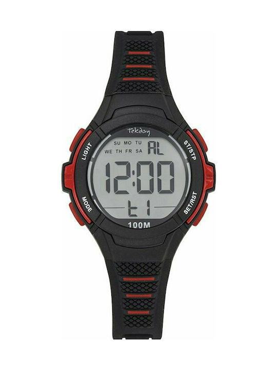 Tekday Digital Watch Chronograph Battery with Black Rubber Strap 654662