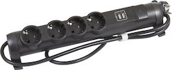 Legrand 4-Outlet Power Strip with USB 1.5m Black