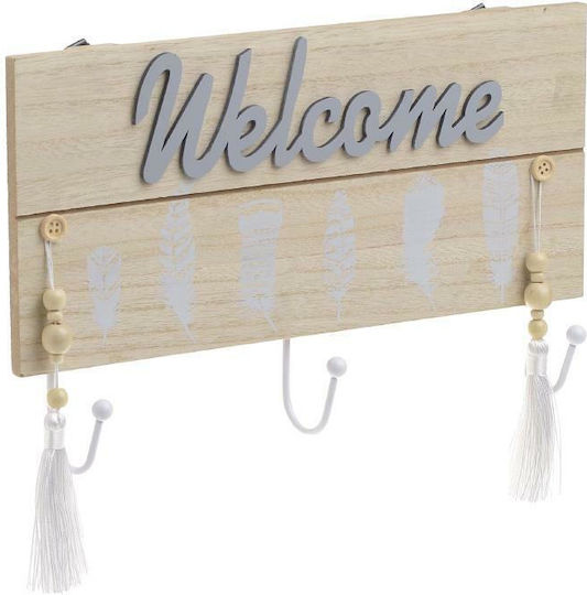 Click Wall Hanger Wooden 3 Hooks Beige 30x5x19cm 2 Pieces