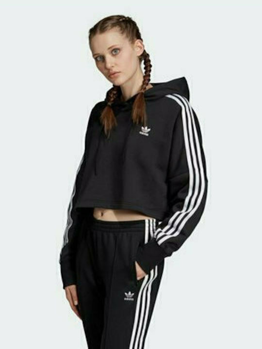 Adidas Cropped Γυναικείο Φούτερ με Κουκούλα Μαύρο
