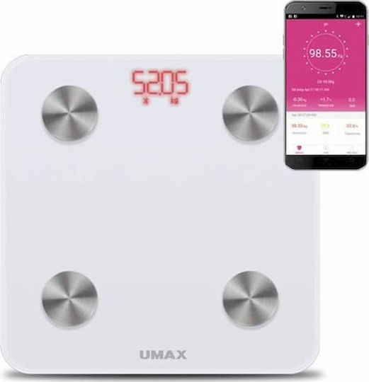 Umax Smart Scale Smart Badezimmerwaage mit Körperfettmessung & Bluetooth in Weiß Farbe
