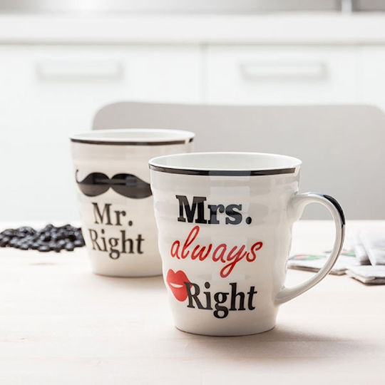 ArteLibre Mr Right & Mrs Always Right Κούπα Κεραμική Λευκή 2τμχ