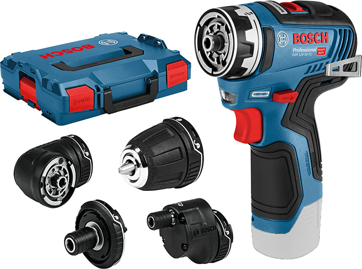 BOSCH 06019H3000 - GSR 12V-35 FC - 12V Cordless drill driver in case with 2  3Ah batteries, charger, spindle and accessories, 0 - 460 / 0 - 1.750 rpm
