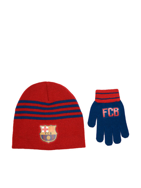 Stamion Fcb Barcelona Σετ Σκουφάκι με Γάντια Πλεκτό Κόκκινο 2τμχ