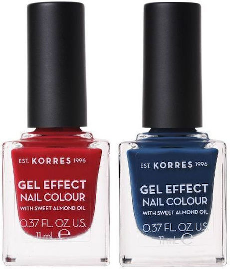 Korres 1+1 Gel Effect Colour Gloss Σετ Βερνίκια Νυχιών Μακράς Διαρκείας Πολύχρωμο 84 Indigo Blue & 56 Celebration Red