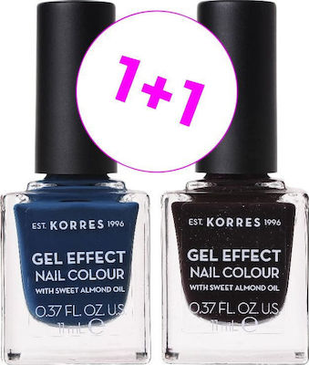 Korres 1+1 Gel Effect Colour Gloss Set Βερνίκια Νυχιών 84 Indigo Blue & 77 Sequins Plum