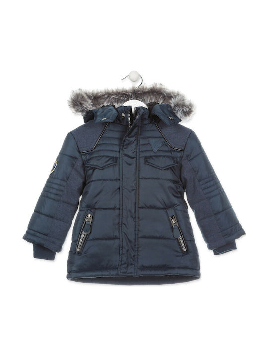 Kids Quilted Short Coat with Hood Navy Blue