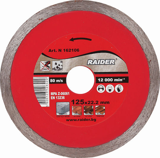 Raider Cutting Disc Diamond Wet 125mm Cutting Disc Construction Materials Hole Diameter 125mm 1pcs