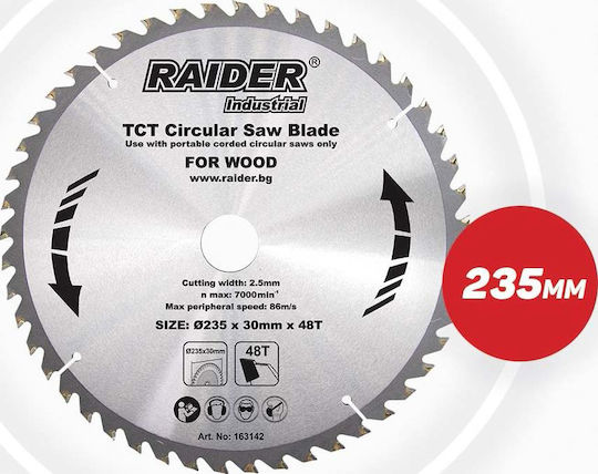 Raider Cutting Disc Wood 235mm Cutting Disc Wood Hole Diameter 235mm with 48 Teeth 1pcs
