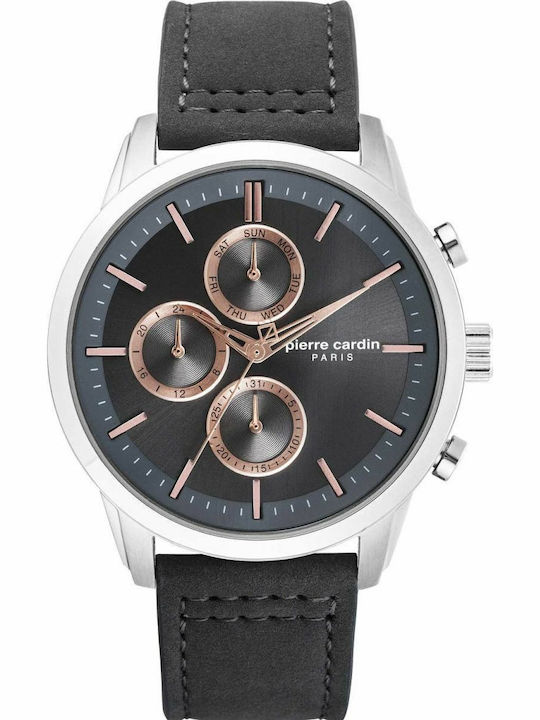 Pierre Cardin Champerret Multifunction Ανδρικό Ρολόι 44mm Χρονογράφος Μπαταρίας με Μαύρο Δερμάτινο Λουράκι