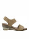 Jana Anatomic Women's Leather Ankle Strap Platforms Beige