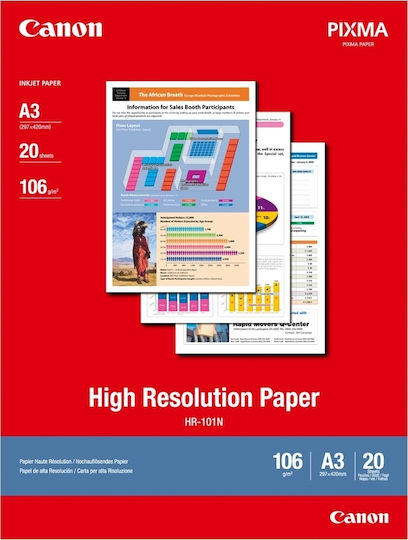 Canon HR-101N Photo Paper High Resolution Paper A3 106gr/m² for Printers Inkjet 100 Sheets