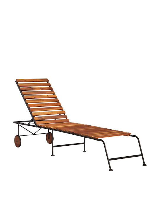 Deckchair Wooden with Wheels Brown 215x98x98cm.