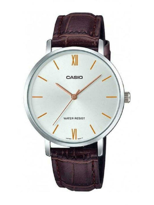 Casio Γυναικείο Ρολόι 34mm Μπαταρίας με Καφέ Δε...