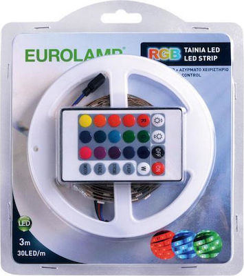 Eurolamp LED Strip Power Supply 12V RGB Length 3m and 30 LEDs per Meter Set with Remote Control and Power Supply SMD5050