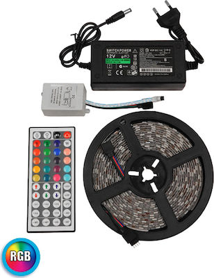 GloboStar Waterproof LED Strip Power Supply 12V RGB Length 5m and 60 LEDs per Meter Set with Remote Control and Power Supply SMD5050