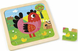 Wooden Kids Peg Puzzle Violet Chicken 9pcs Janod