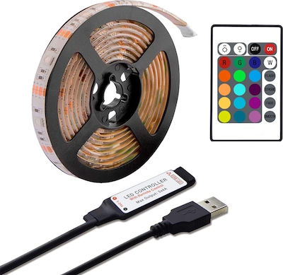 Αδιάβροχη Ταινία LED Τροφοδοσίας USB (5V) RGB Μήκους 2m και 60 LED ανά Μέτρο Σετ με Τηλεχειριστήριο και Τροφοδοτικό Τύπου SMD5050