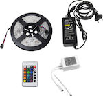 High Power LED Strip Power Supply 12V RGB Length 5m and 60 LEDs per Meter Set with Remote Control and Power Supply SMD5050
