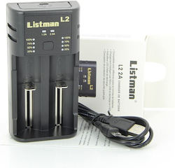 Listman L2 USB Charger 2 Batteries Li-ion/Ni-MH Of Size /A/A/ /A/A/A/ / / /1/8/6/5/0/ / /1/6/3/4/0/ / /2/6/6/5/0/ / /