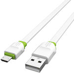 Ldnio Flat USB 2.0 to micro USB Cable Λευκό 1m (LS-34)