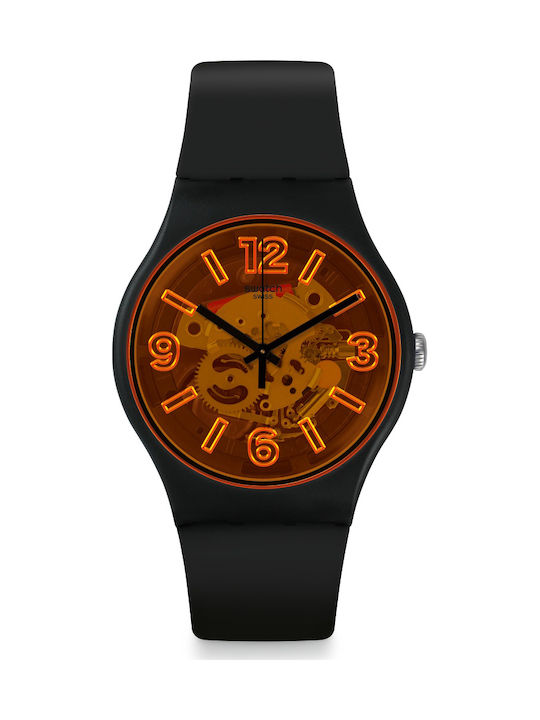 Swatch Orangeboost Uhr Batterie mit Schwarz Kautschukarmband