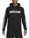 Adidas Essentials 3-Stripes Ανδρικό Φούτερ με Κουκούλα και Τσέπες Μαύρο