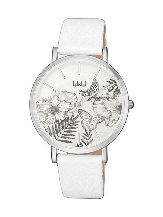 Q&Q Watch with White Leather Strap