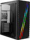 Aerocool Streak Gaming Midi Tower Κουτί Υπολογιστή με Πλαϊνό Παράθυρο και RGB Φωτισμό Μαύρο