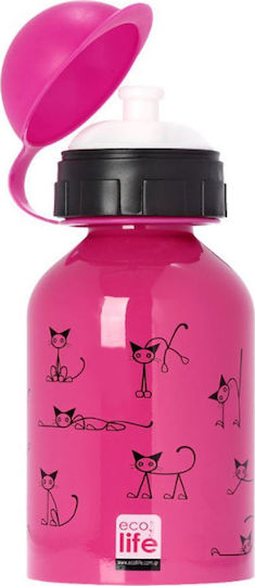 Ecolife Kids Water Bottle Stainless Steel with Pop-Up Cap Fuchsia 400ml