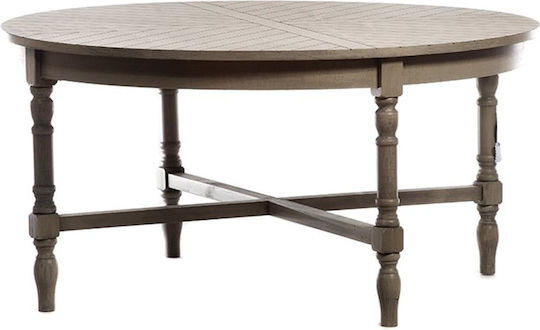 Round Central Coffee Table Antique Made of Solid Wood Gray Patina Wood Artekko M90xP90xH45cm